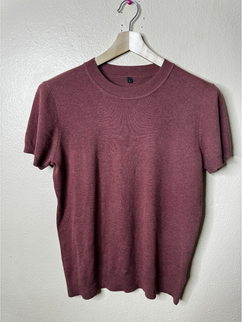 ARACH&CLOZ Womens Large Burgundy Short Sleeve Crew Neck Wool Blend Knit Sweater